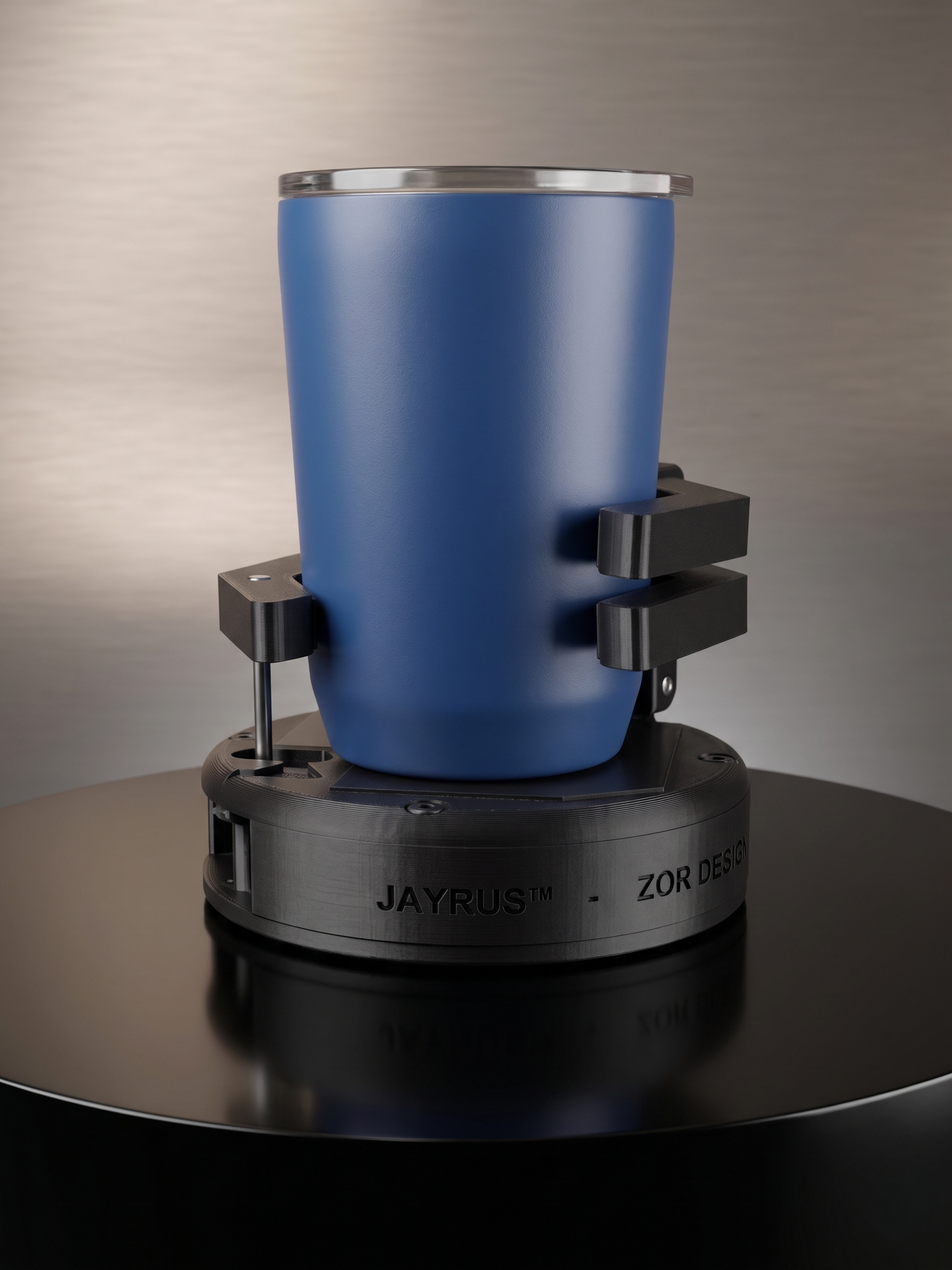 Zor Deca Mechanical Mug - Onyx - Holding Mug Front View